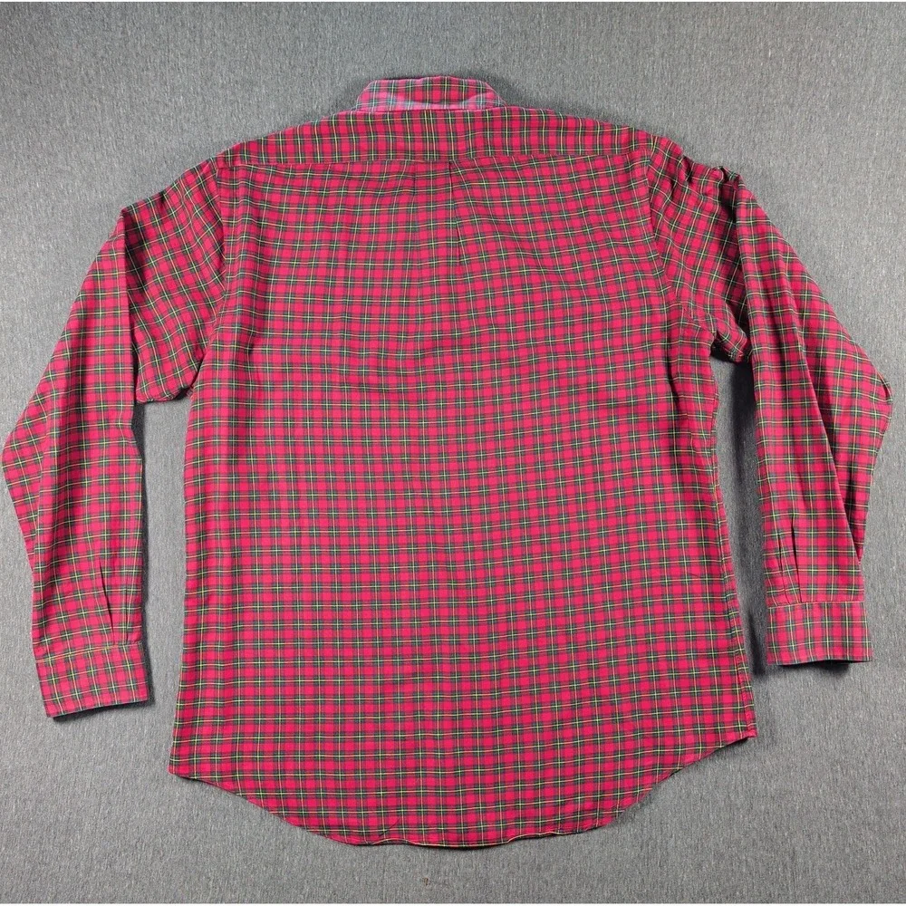 VTG 90s RALPH LAUREN Mens Size M Green Red Tartan Check Plaid Pony Button Down